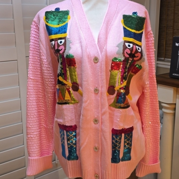 QUEEN OF SPARKLES Sweaters - QUEEN OF SPARKLES Pink Nutcracker Cardigan  *Large*